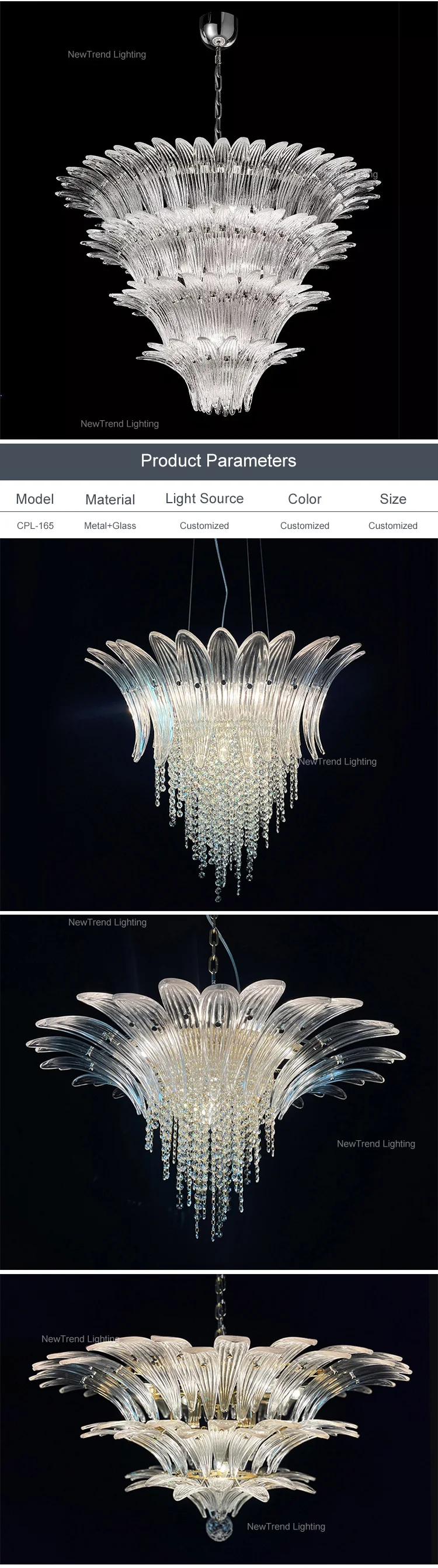 CPL-165 Modern Style Indoor Decoration Hotel Shop Wedding Villa Custom Glass LED Chandelier Lamp manufacture