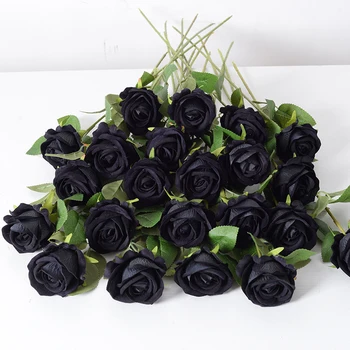 Amazon New Hot Sale Single Velvet black Rose Bulk Wedding Decorative velvet roses artificial flowers