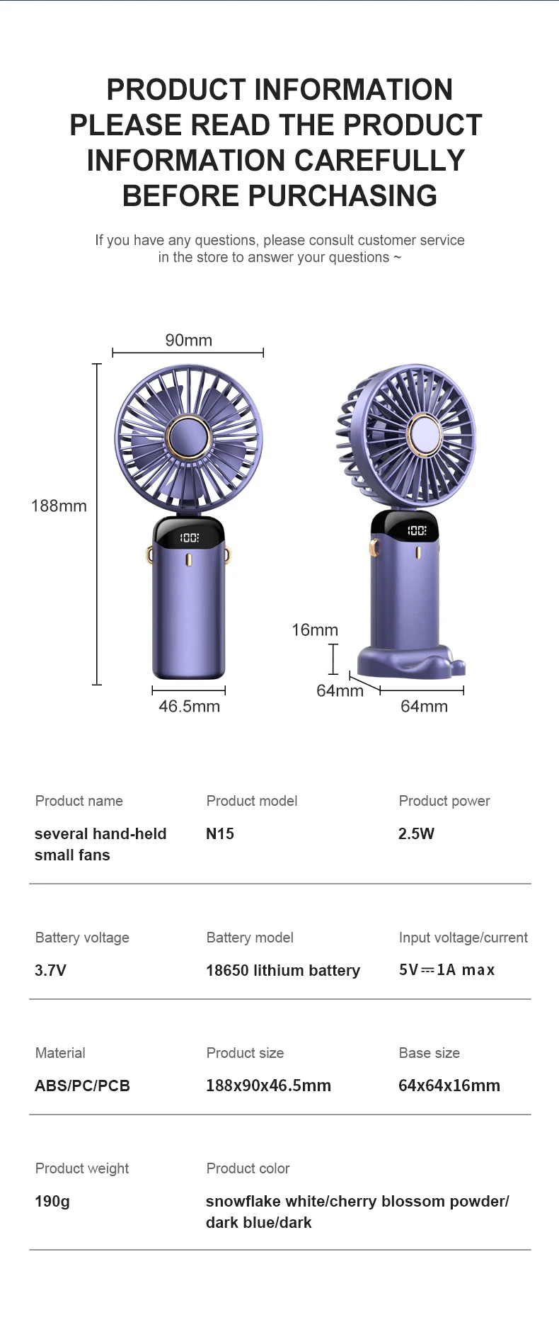 Portable Handheld Fan, USB, 5, Plastic - detail 22