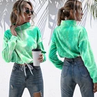 Wholesale Custom Women Contrast Drawstring Long Sleeve Cropped Top Tie Dye Hoodies Zip Up Sweatshirt