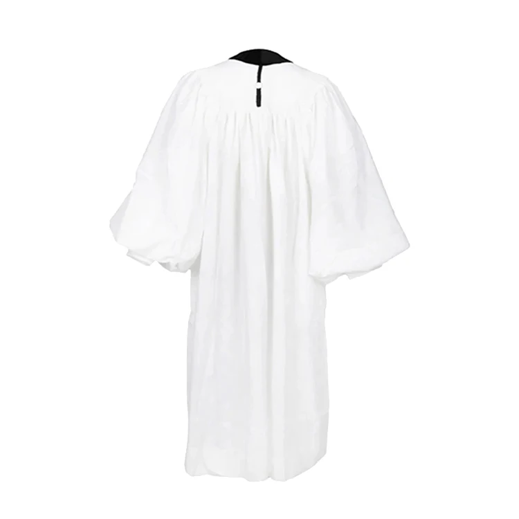 White Matte Fluted Geneva Clergy Robes Gown Women Men With Velvet Panel details
