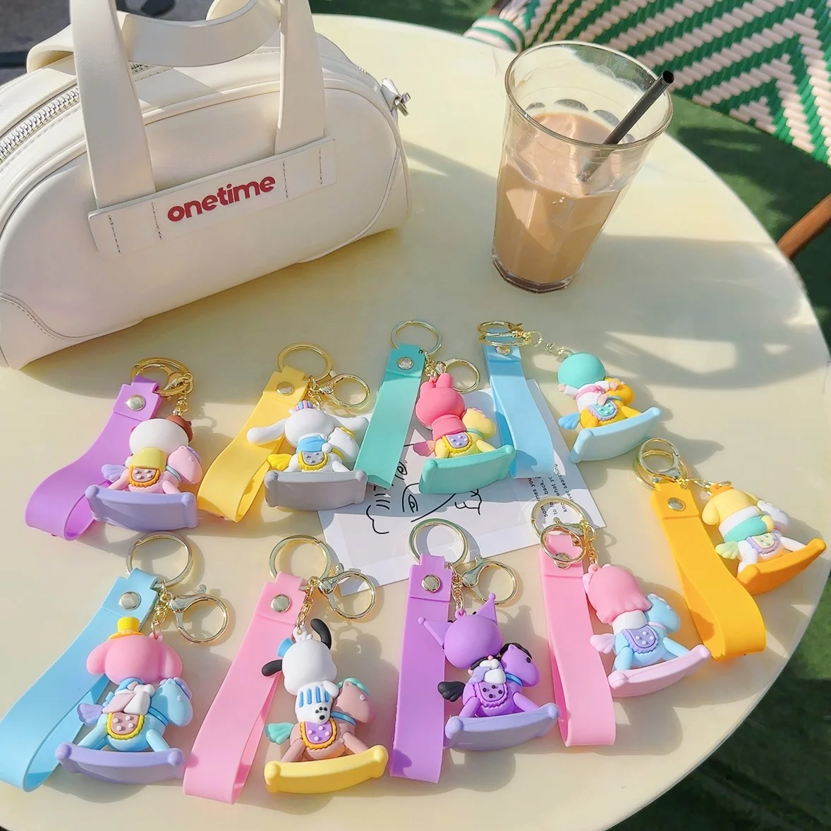 Hot selling High quality New Sanrio Series Cute Kitty Doll Wooden horse keyring Decoration Car Bag Pendant Kuromi Keychain