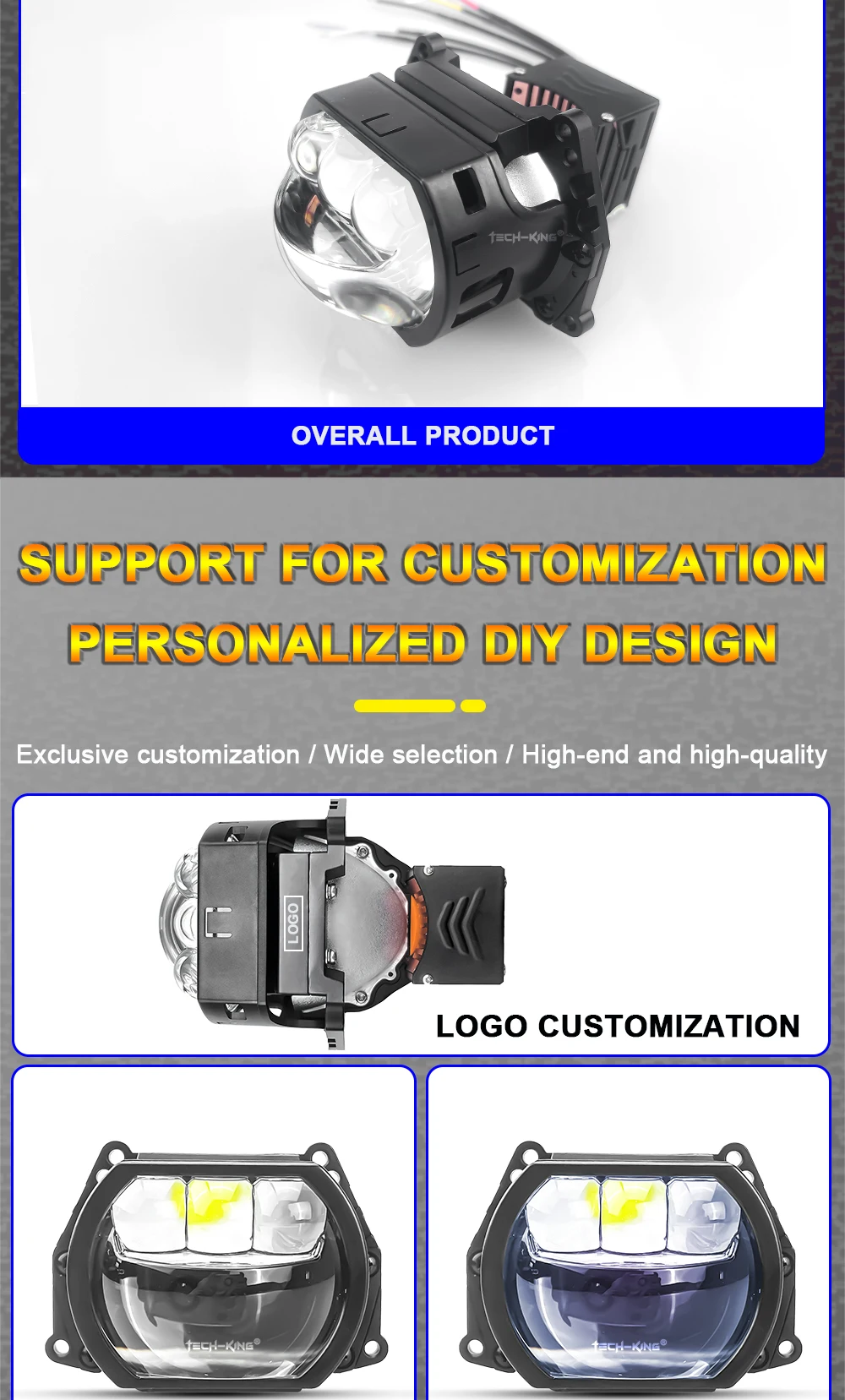 Car LED headlights double lens 3 inch square three direct laser light super bright 90 watt high power H7 H11Projector headlights