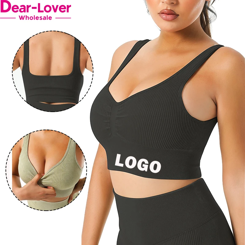 Dear-Lover Custom Logo Private Label Gym Wear Ribbed Plain Blank Sports Yoga Bra