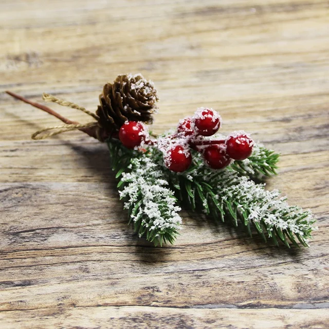 Christmas picks Simulation Pine Cone Branch Snowflake Pine Needle Berry Red Fruit Branch Holiday Decoration Christmas Bouquet