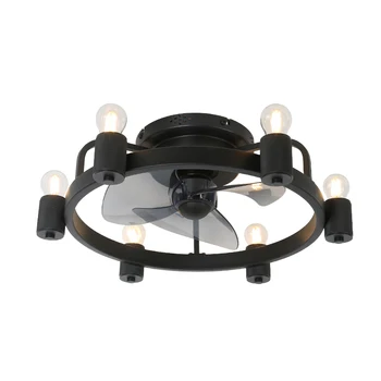 Industrial wind retro ceiling fan light remote control 6 wind speed G45 antique bulb bedroom light led ceiling light fan
