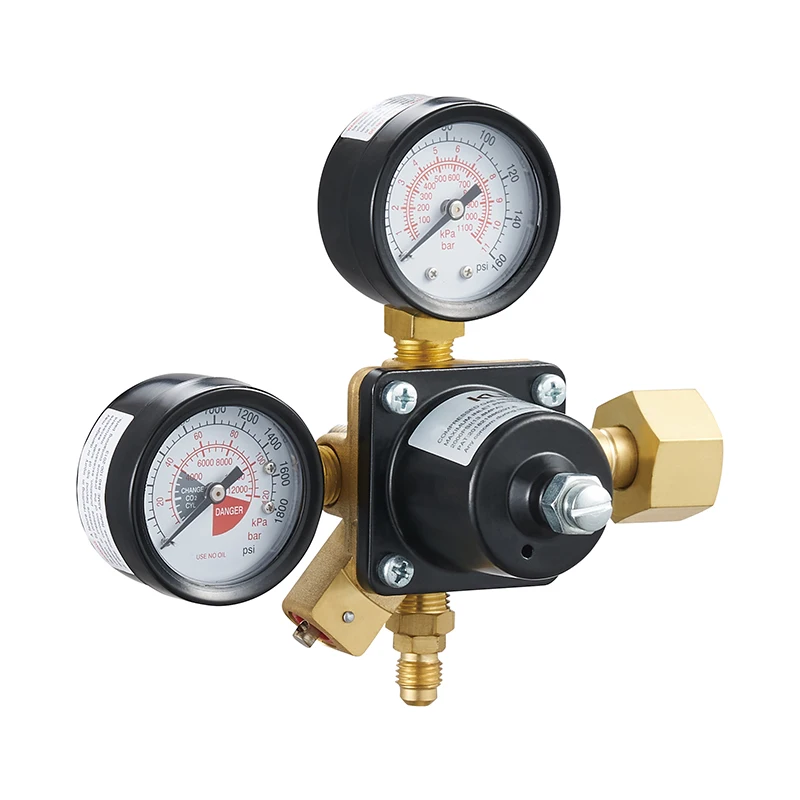 product brass single stage red wine soda cola beverage machine co2 pressure regulator with two pressure gauges-2