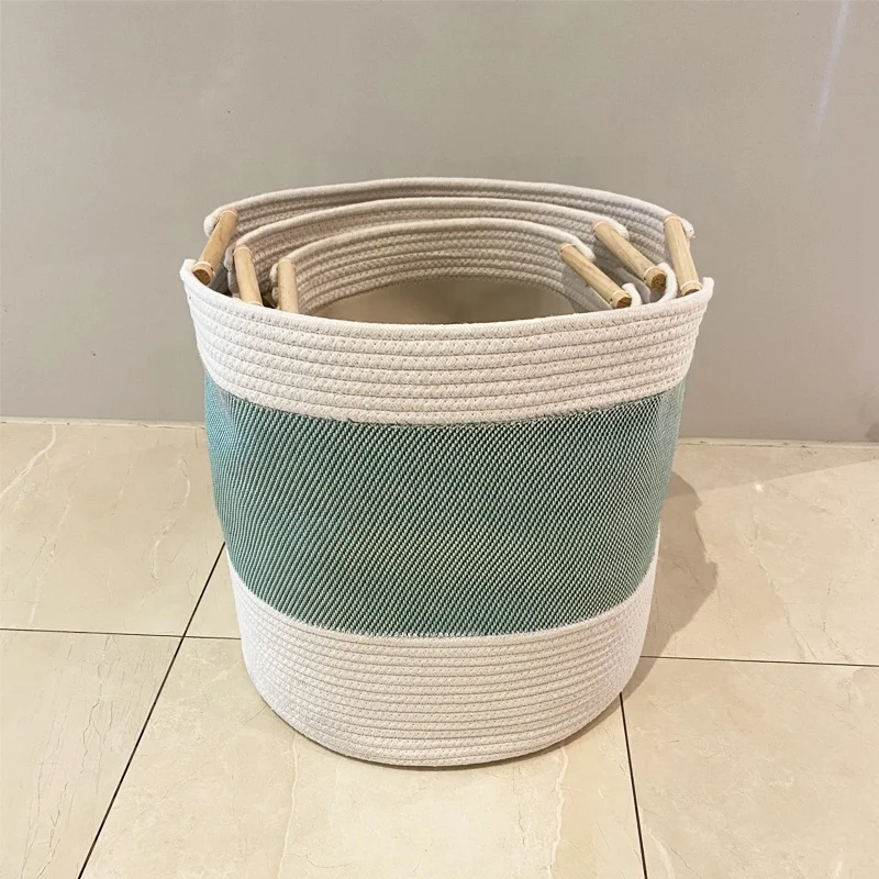 Wood handle cotton thread linen storage basket basket storage box for storage basket with handles