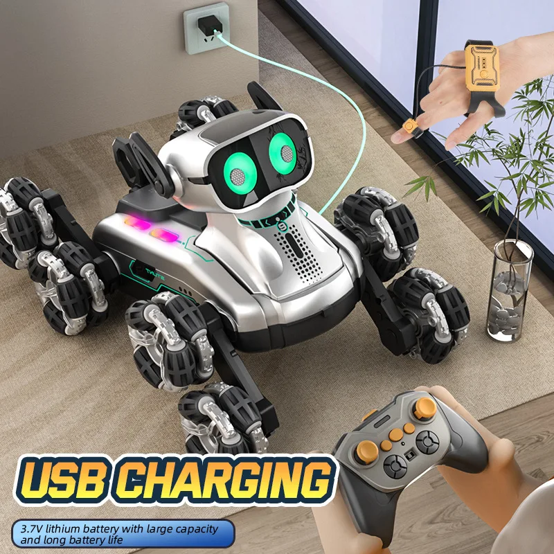 2.4ghz Control Robot Dog Eight Wheels Drive Rc Dog Car Color Light Remote Control Robotic Puppy Toy With Sound Touch Ear