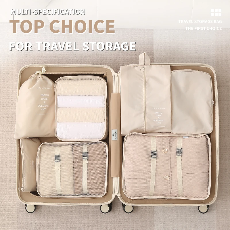 6 Set Packing Cubes Travel Luggage Packing Organizers Set Compression Storage Shoe Bag Clothing Underwear Bag