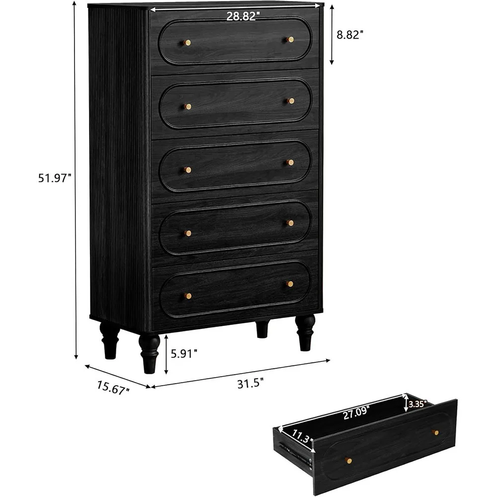 product mid century modern 5 drawer fluted dresser large wood storage organizer for bedroom living room-4