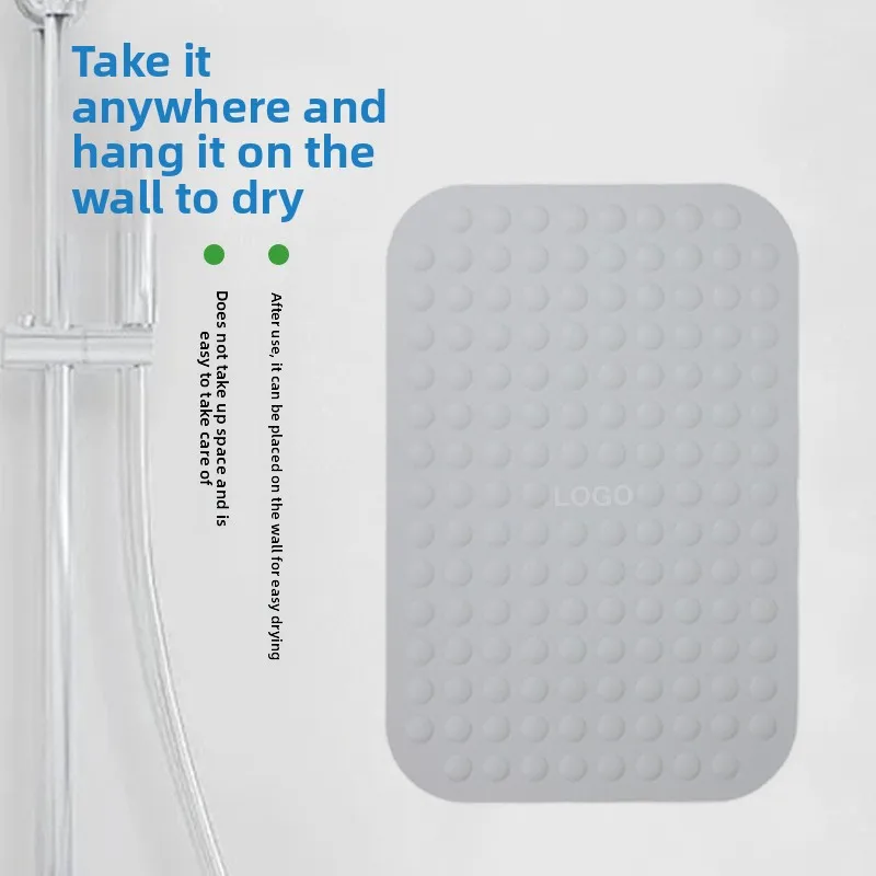 Modern Square Design Silicone Bath Mat Anti-Slip Shower Mat Odorless Eco-Friendly Solid Color Machine Made Suction Cups for supplier