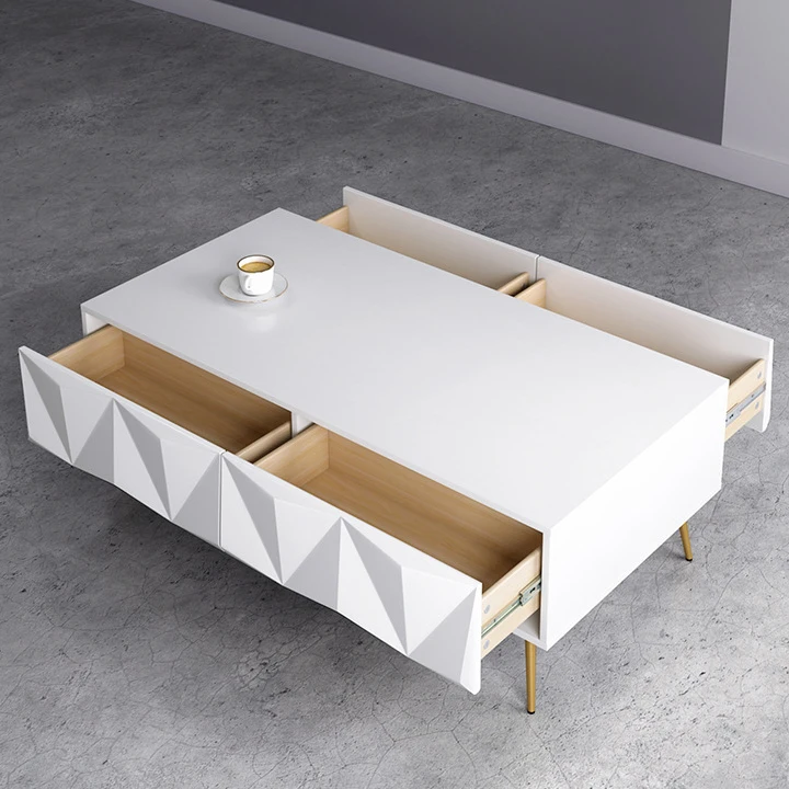 High quality luxury white color  coffee table modern living room furniture mdf top stainless steel leg coffee table