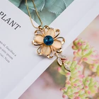Blue Gold 2021 Latest Design Blue Rhinestone Flower Pendant Trendy Gold Plated Necklace