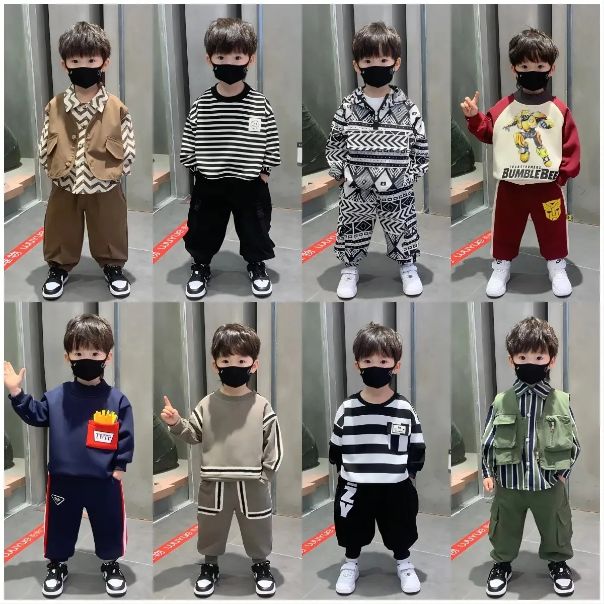 Autumn Boys' suit new children's solid color round neck long sleeve pants two-piece Korean baby boy clothes