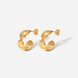 18-Karat Gold Stainless Steel Earrings Coffee Bean Buckle Chain C-Stud Custom Earrings