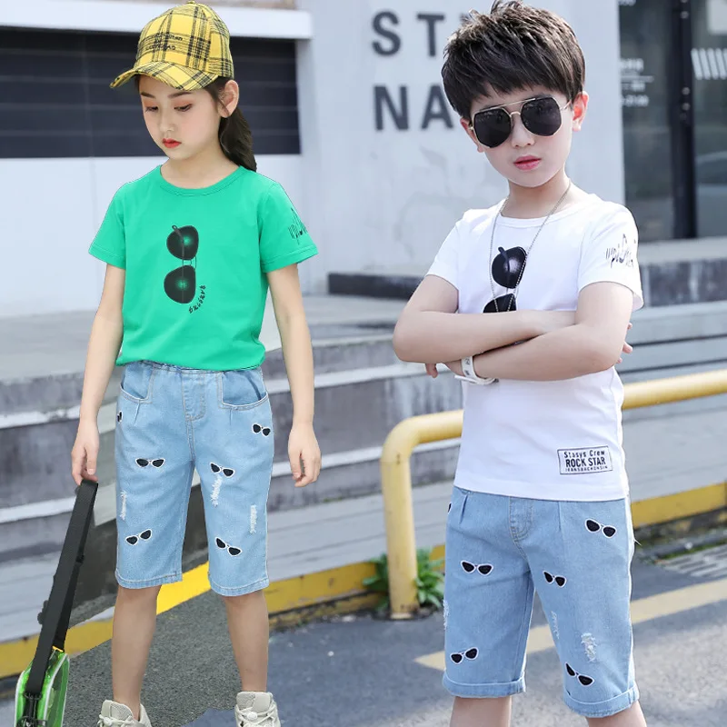 Baby Boy Girl Clothes Two-piece Suit Cartoon Printed Short-sleeved T-shirt  Jeans Fashion Sportswear Hot Sale Quality Kids' Wear - Buy Clothing Suit  4-12age Boy Summer Sweet Letter Print Sweat Shirt T-shirt +