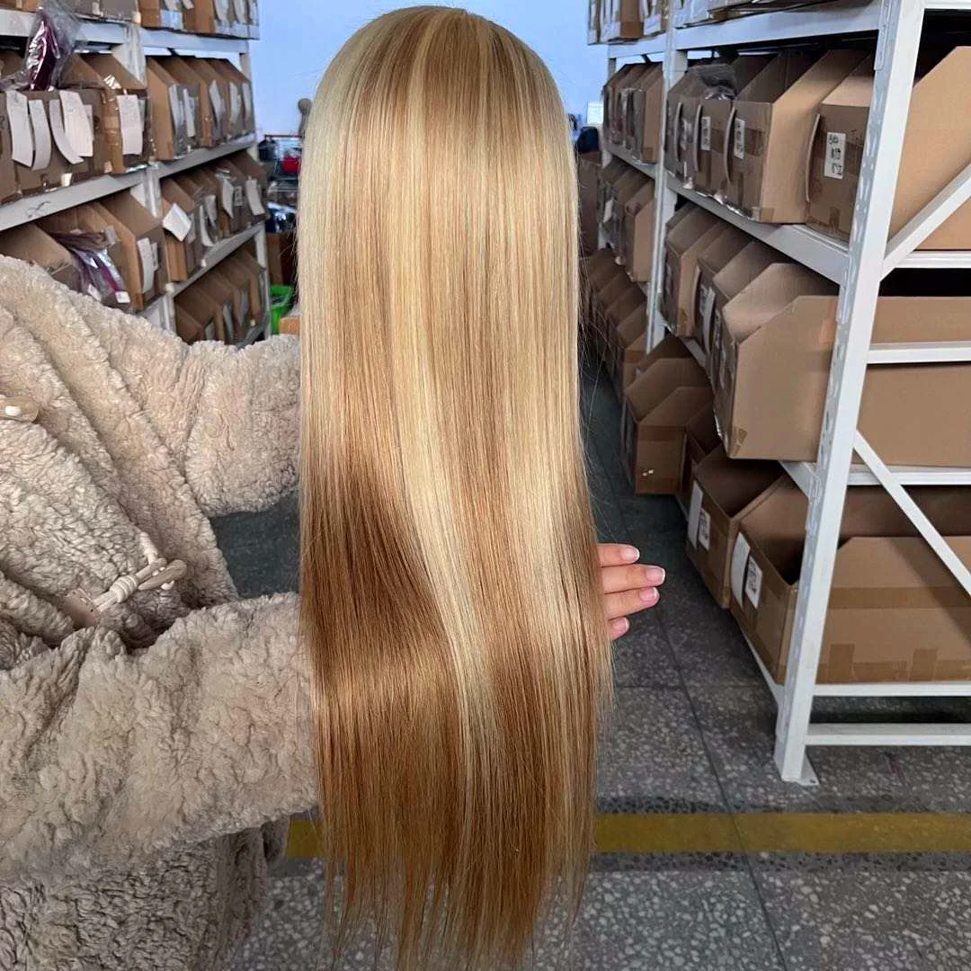 Foxen 4/613 Highlight Blonde Body Wave Lace Front Wig Blond Highlight 4/27 Human Hair Wig Blonde Highlight 10/613 Swiss Lace Wig