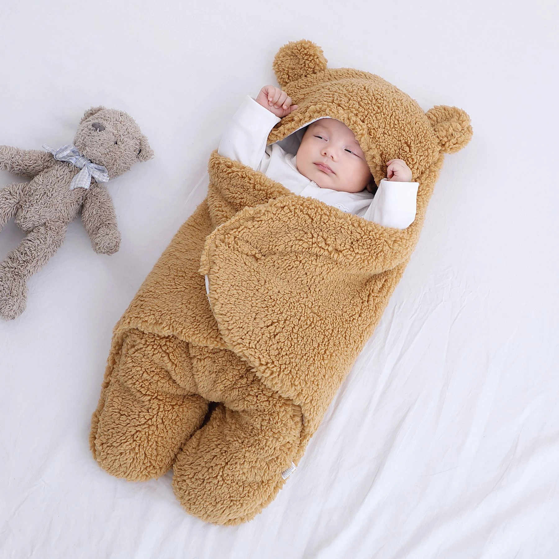 Newborn Organic Clothes Soft Infant Bear Shaped Plush Sleeping Sack With Legs 0-12 Months Baby Bamboo Sleeping Bag