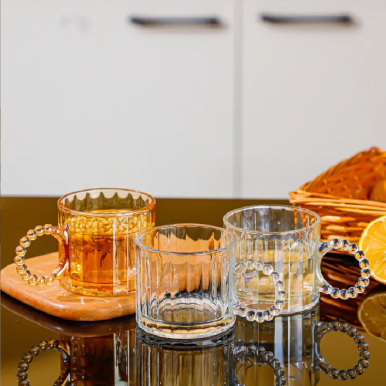 Heat Resistant Glass Mug 300ml 10oz Clear Rainbow Amber Grey Heavy Cup with Big Ringed Handle Milk Coffee Breakfast Glass Cup