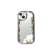 3D Curly Wave Silver Mirror Case For iphone 14 11 12 13 Pro Max Mini X XR XS Max 6 6S 7 8 Plus Glossy Plating Shockproof Cover