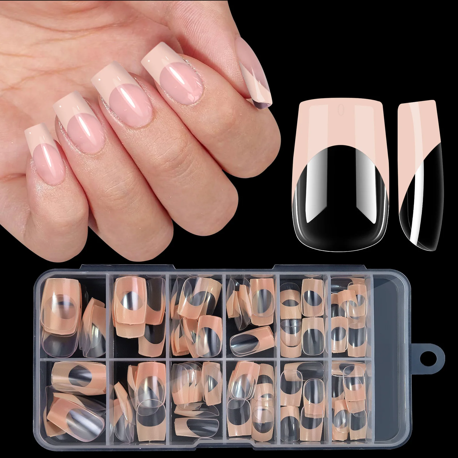 Pcs Pink Nude White Pink Orange Fake Nails Square False Press On