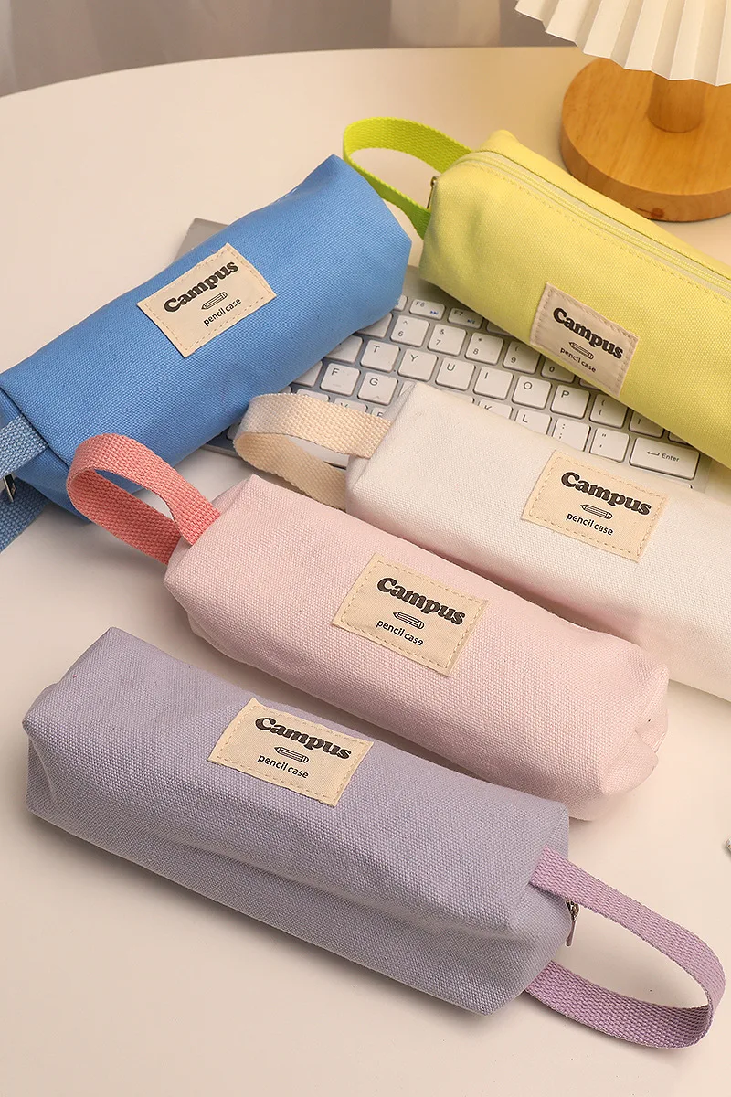 Cute Portable Candy Colored Pencil Bag Student Storage Bag Creative Fresh Canvas Stationery Bag