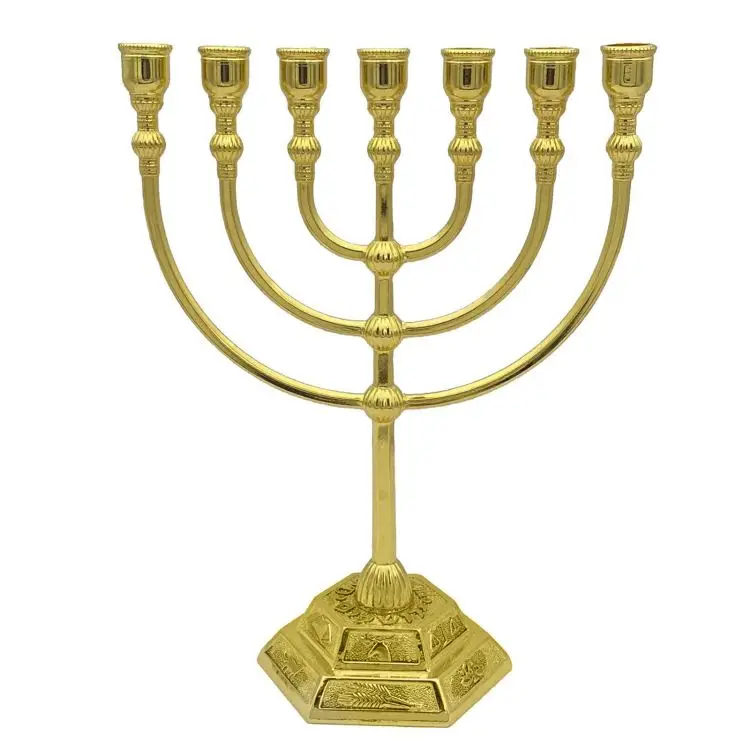 7 Branch Menorah Candle Holder Jerusalem Temple 12 Tribes of Israel Menorah 6.69-inch Height Antique Hanukkah Candle Stand for J