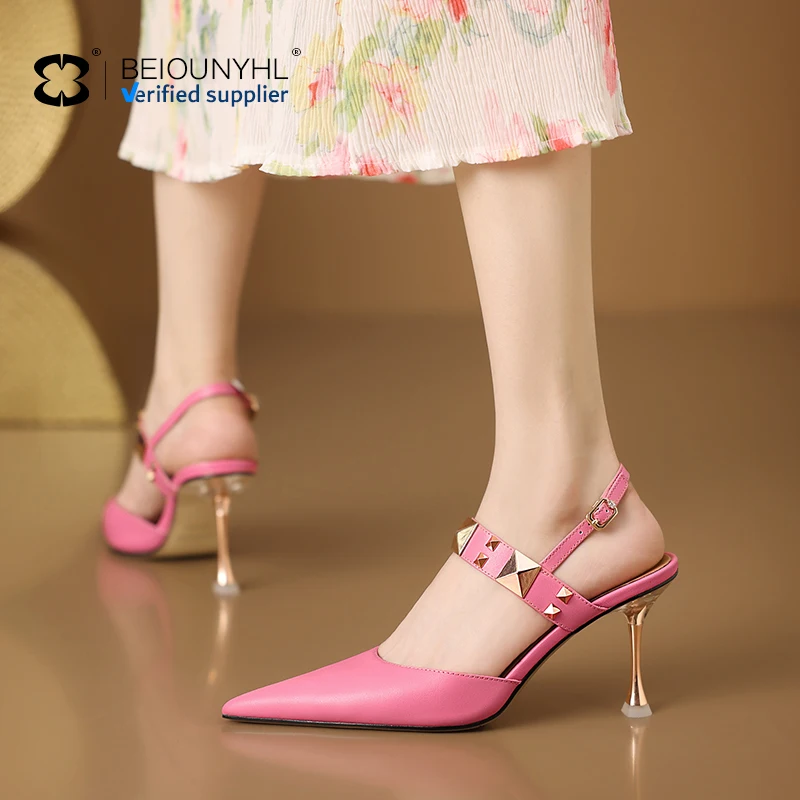 Women's Top Grade Cowhide Pointed Toe Soft Leather Dinner Wedding Shoes New Genuine Leather High-heeled Stiletto Sandals Shoes