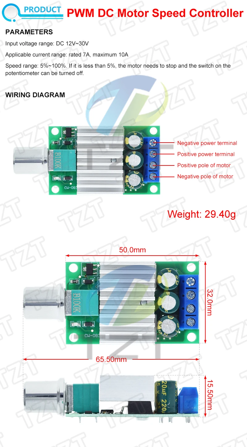 Speed Controllers Regulators, 10A, 12V-30V, PWM, 12V - detail 2