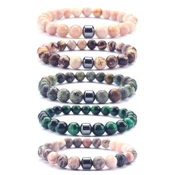 2022 wholesale woman men handmade 8mm stretch healing charms big natural beads authentic gemstone bracelet