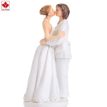 Romance Gay Lesbian Wedding Cake Topper-Bride and Bride Hug and Kiss Cake Topper