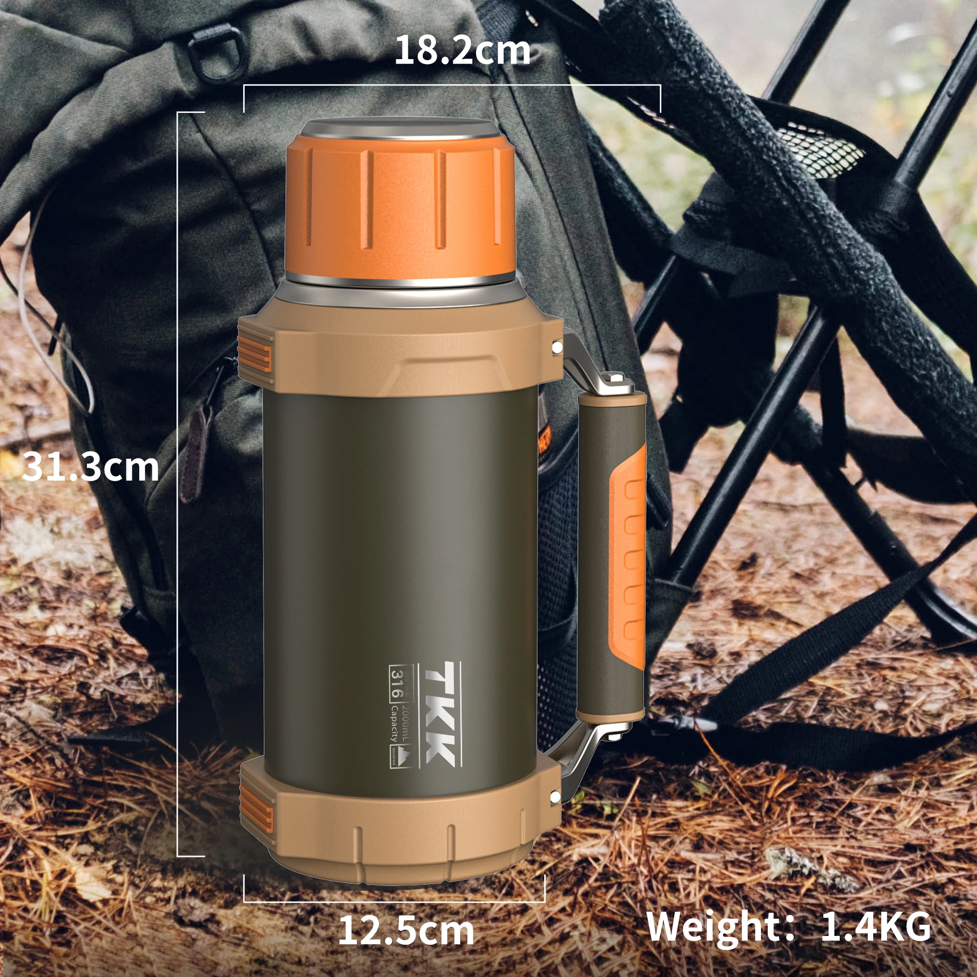 Classic Insulated Thermos Water Bottle Flask With Cup Stainless Steel Double Walled Vacuum Bottle 64 OZ 2L For Outdoor Camping