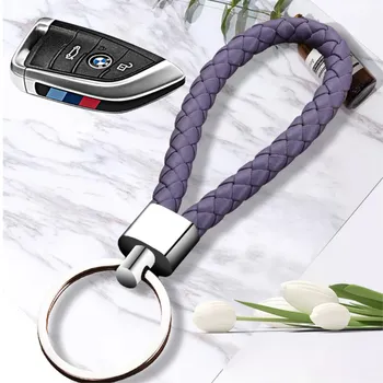Multi color Brand Handmade woven Rope Braided Leather Cars Key Ring Chain Keyring,custom engraved logo PU Keyfinder promotion