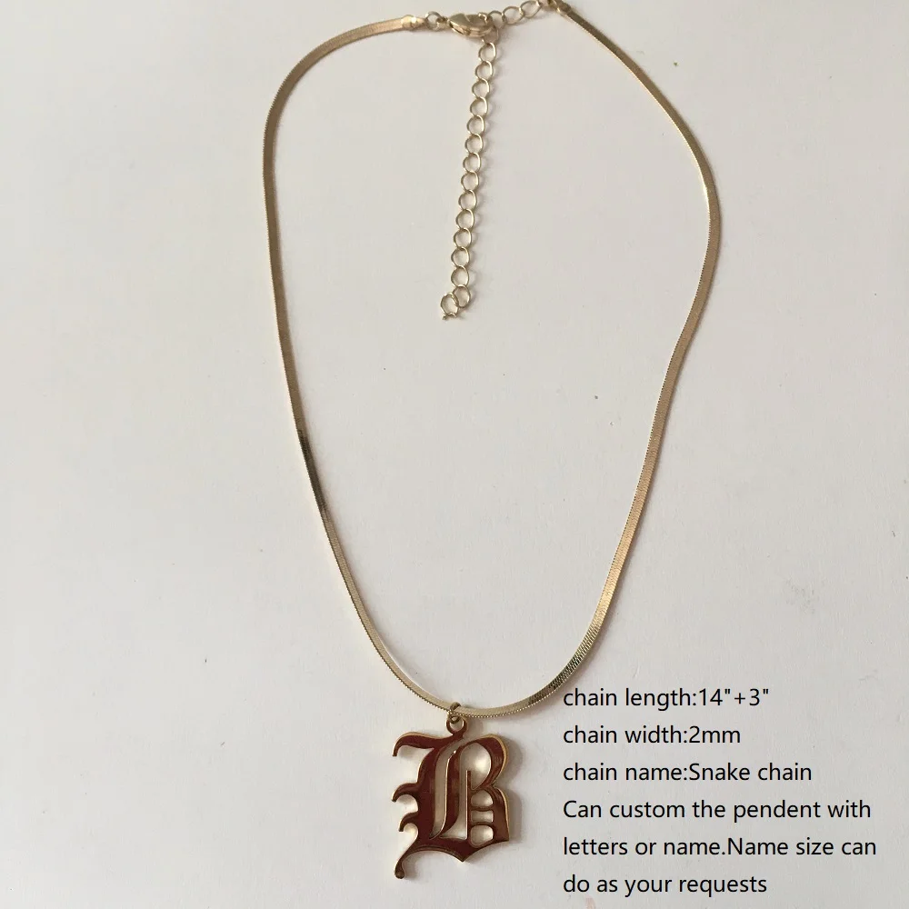 14英寸女士自定义名称项链与旧英语初始项链不锈钢18k金