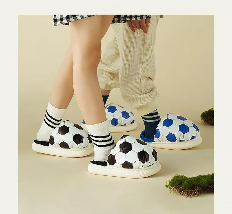 2022  new baby slippers football design down cloth waterproof upper cotton fleece kids winter slippers