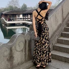 Womens Womens Clothing Backless Corset Sleeveless Dress Vintage Long Summer Maxi Dress Lace Up Floral Casual Dresses