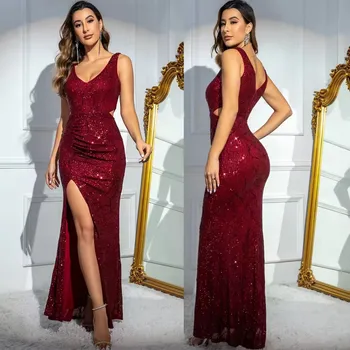 Wholesale custom Fast Shipping 2024 summer new sexy vintage sequin dress Evening dress women's long skirt