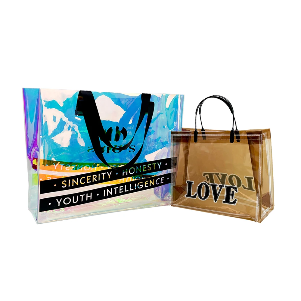 Promotional High Quality Customized PVC Shopping Tote Bag Iridescent Color Plastic Tote Bag