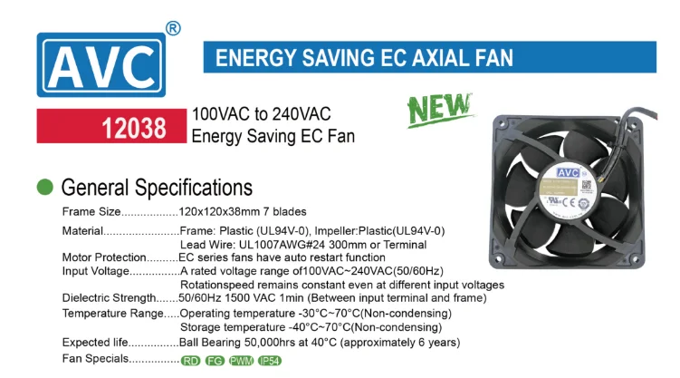 Axial Fan, EC-12038, 110VAC-240VAC, Aluminum, Plastic - detail 4
