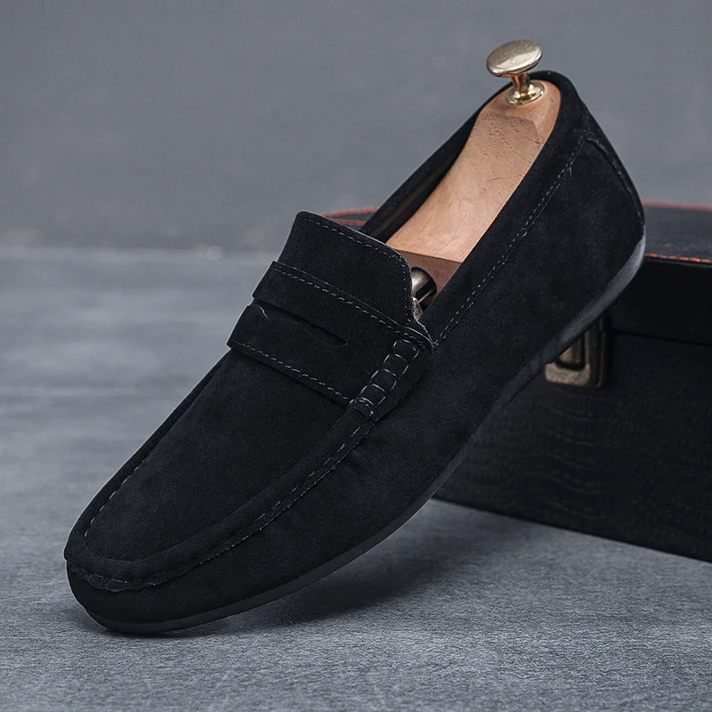 New Men Youth SLIP-ON Dress Bean Shoes PU Velour Leather Summer Spring Half Slipper Flats Loafers Breathable Casual Shoes