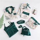 Sleepwear Sleepwear Set Pijama Set Satin Pyjamas Women Sleepwear 7 PC Set