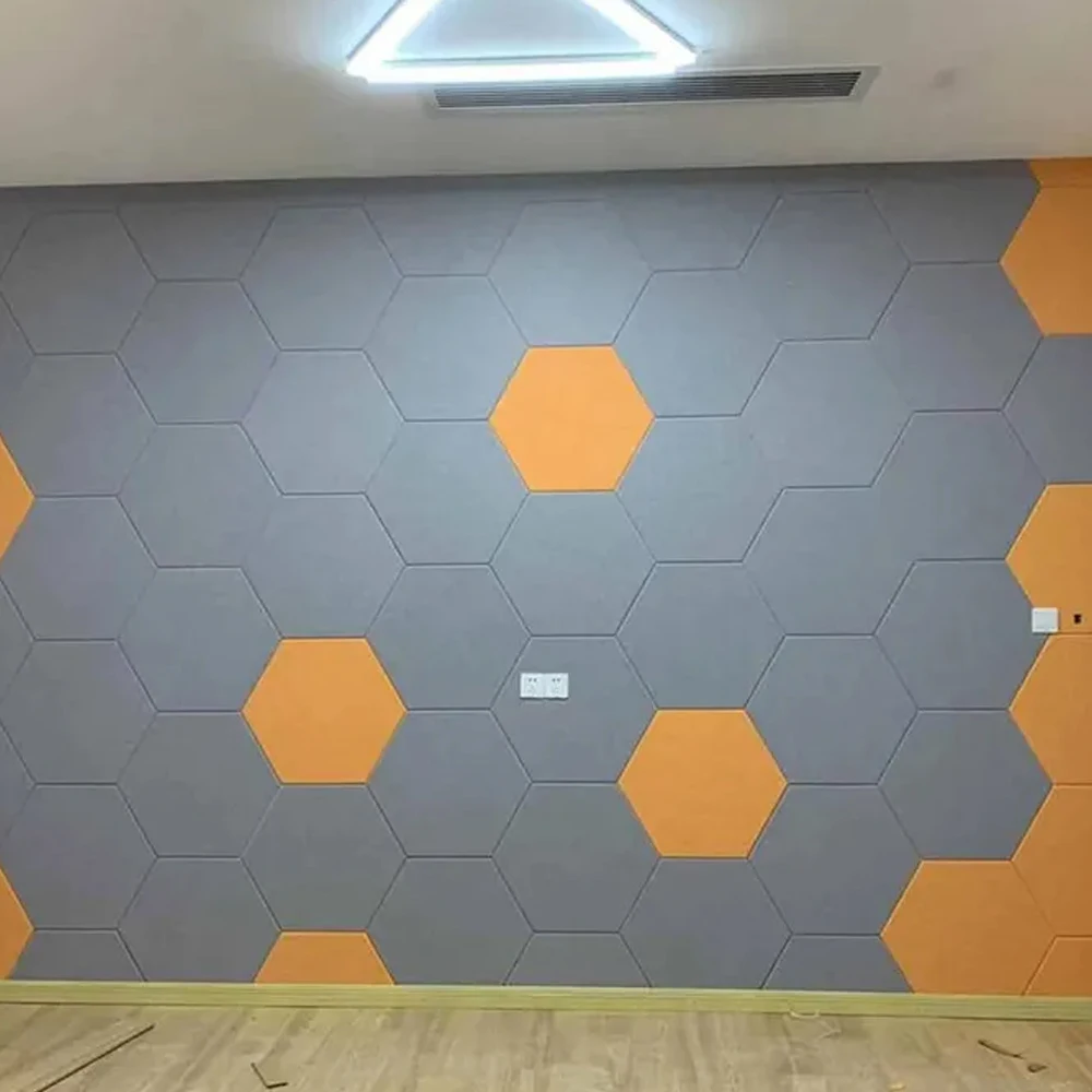 Custom colorful high density fiber acoustic hexagonal polyester fiber sound-absorbing board