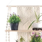 Wholesaler Macrame 2020 Hot Bohemian Handmade Cotton 2 Tiers Plant Holder Wooden Macrame Wall Hanging Shelf