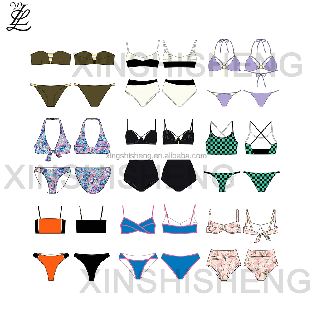 Custom Metal Logo Bikini Solid Color Swim Triangle Top Tie Bottoms