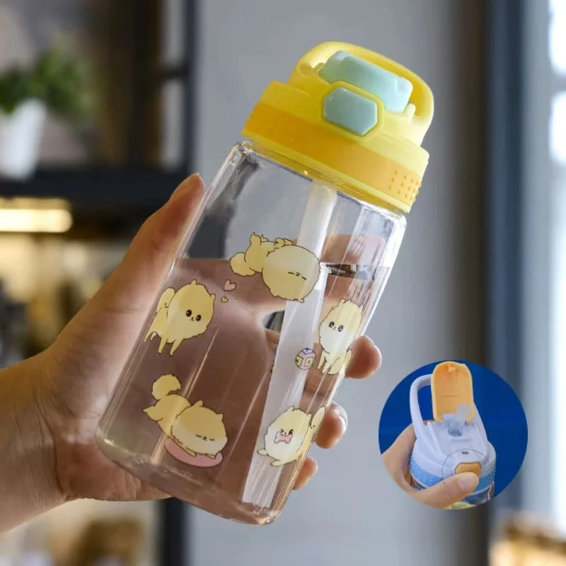 Hot Selling eco friendly Children's Cup 480ml Plastic Kids Water Bottle Cute Printing Child Drinking Water Bottle With Straw