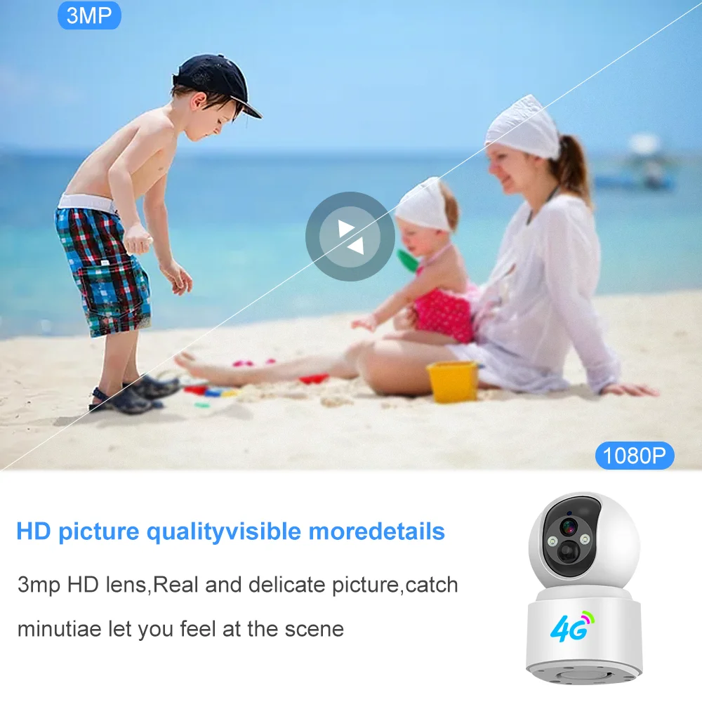 Indoor 3MP V380 Pro PTZ Security Camera 4G SIM CARD WiFi Outdoor Waterproof Motion Detection Battery Powered 360 Degree Home Use