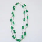 Jade Necklace Ins Style Long Sweater Chain Green Jade Freshwater Pearls Necklace 90cm For Women