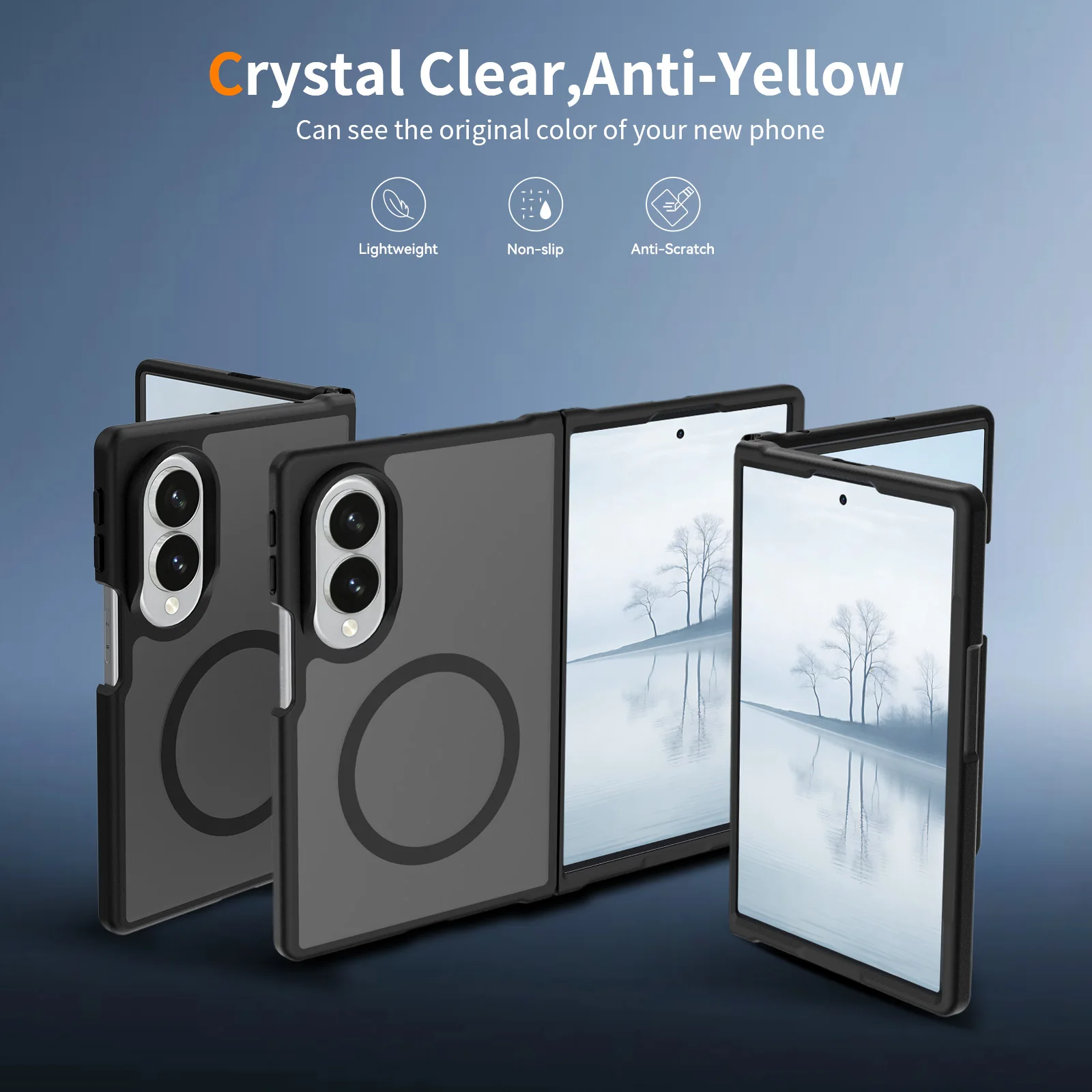 product custom logo matte transparent phone case for samsung galaxy z fold 8 wide tpu pc magnetic ring wireless charge clear phone cover-3