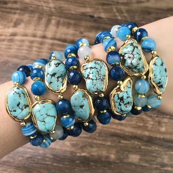 LS-A734 New arrival! faceted beads bracelet with gold plating turquoise charm bracelet nugget fashion jewelry wholesale